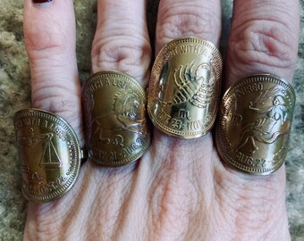 1970s Astrology Sign Peep Show Token Coin Rings - Choose your Zodiac Sign - Nice on one Side and Naughty on the Other