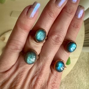 Copper Electroformed Ring with Small Labradorite Sizes 4.5 and 5