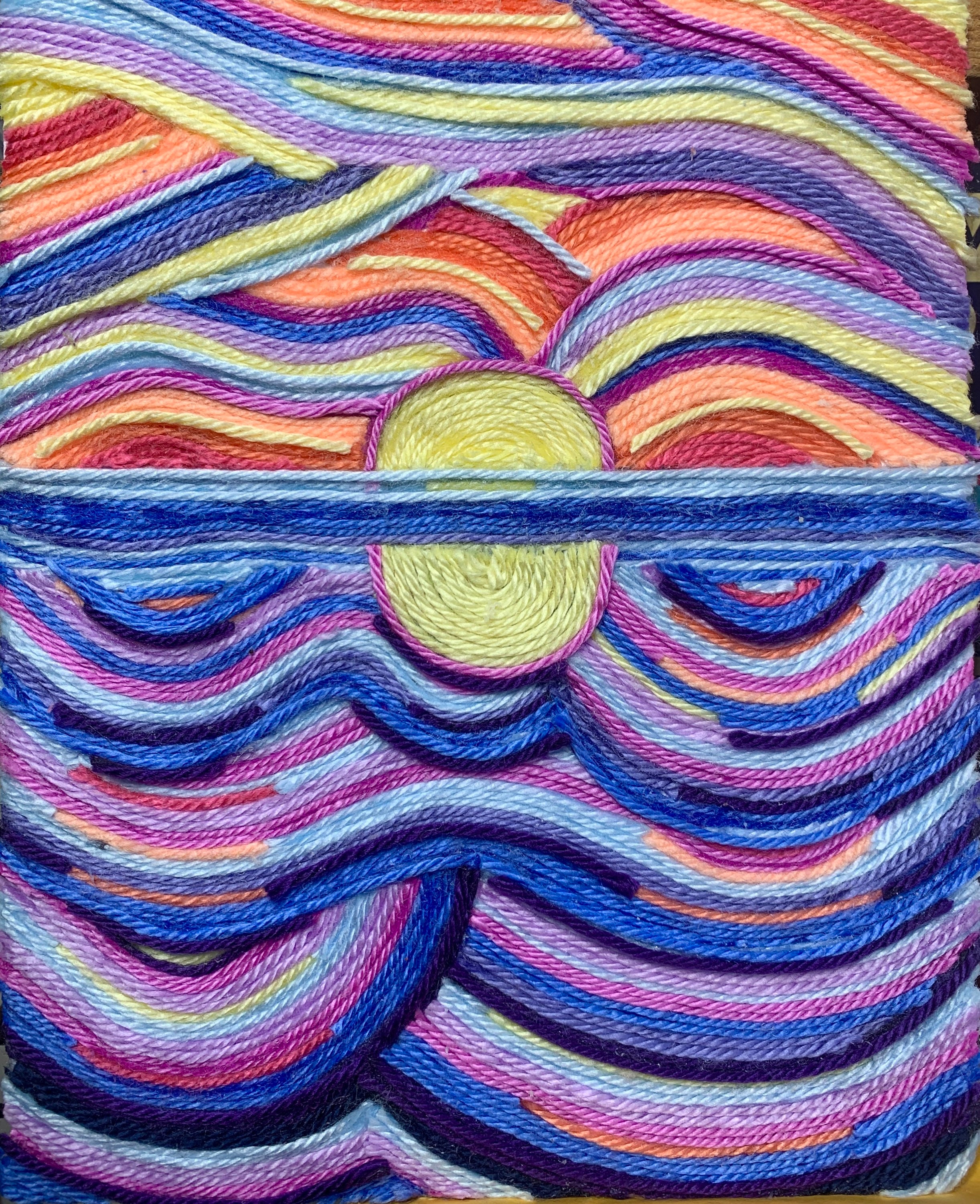 Sunset With Ocean Waves Yarn Painting Etsy UK