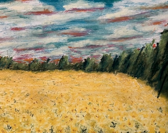 Champ de tournesols - peinture pastel originale