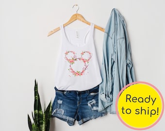 LISTO PARA ENVIAR - Flower Mickey Tank Top - Retro Disney Tank - Trendy Disney - Disney Vacation Matching Disney Shirt - Disney Family Trip