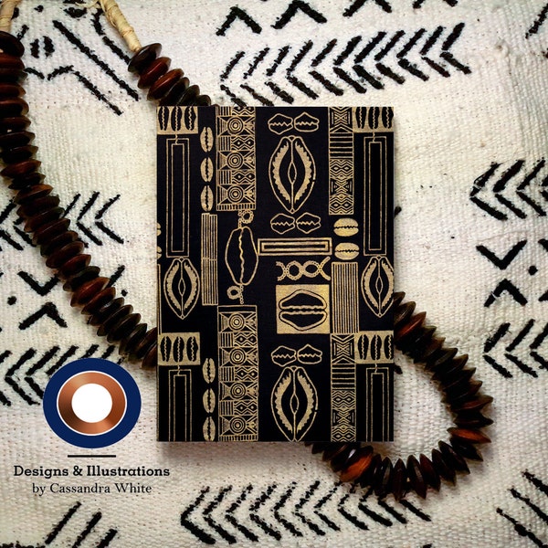 Black and Orange Red Cowrie Shell African Wax Print Fabric - Bold Ankara Material