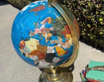 "Großer Blauer Lapis Edelstein Weltkugel 16 ""Hoch Messing Ständer."