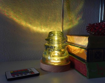 Vintage Glass Insulator Lamp – Color Changing LED – Industrial Decor