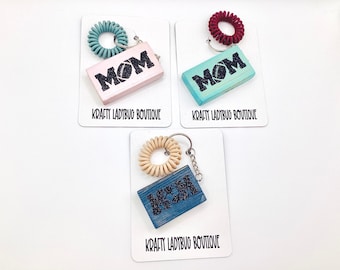 Sports Mom Keychain Crafted with Reclaimed Wood and Silicone Wristlet