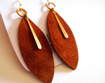 The Olivia -Leather Earrings, simple classy petal design!