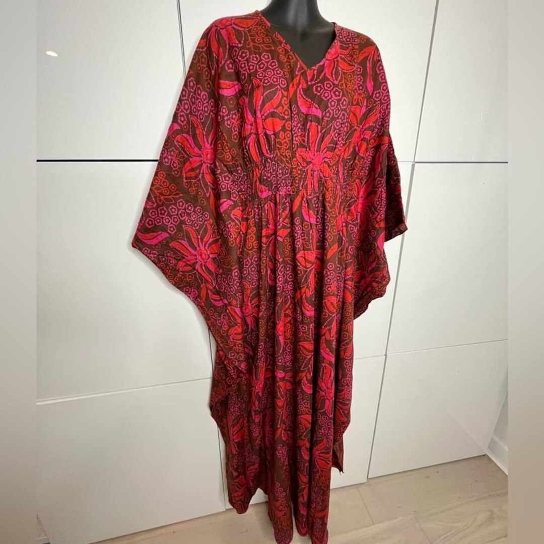 Red - Hand Block Batik Print Cotton Short Kaftan 11