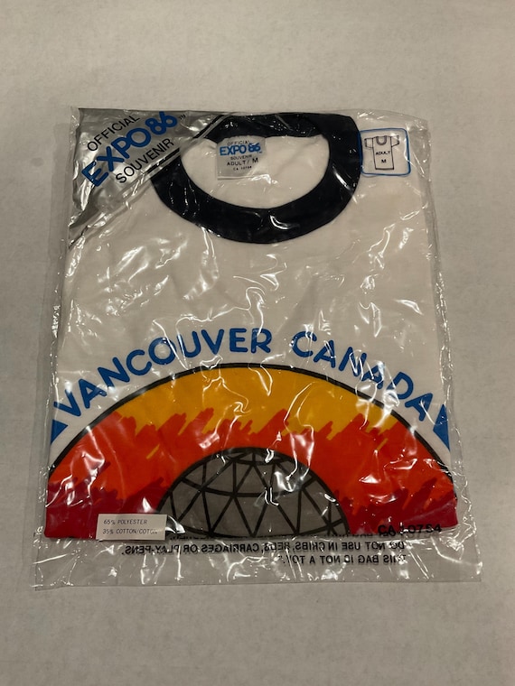 Vintage NOS new old stock Expo 86 Tshirt Ringer Tee Oficial merchandise Sz Medium Made in Korea Vancouver