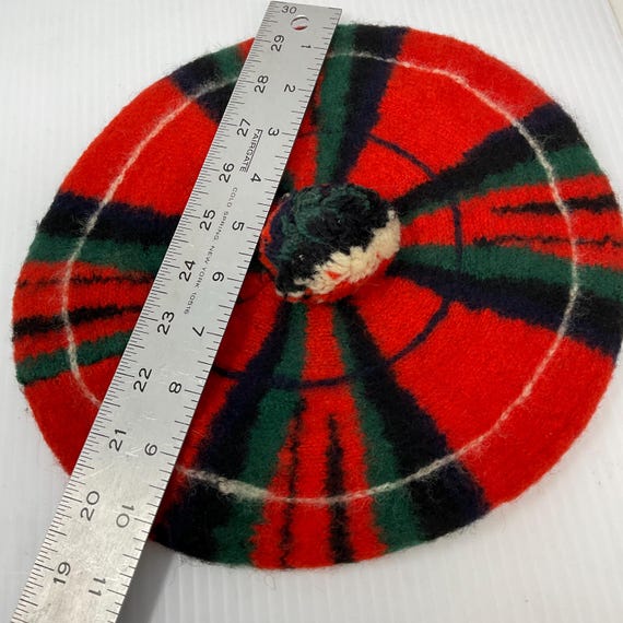 Red and Black Plaid Wool Beret Forties Royal Stewart Tartan Beret 100% Wool 40 main image 4