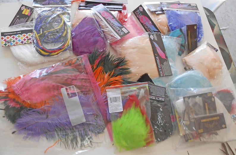 Lot of Craft Feathers, Various Colors, in Packaging. Etsy