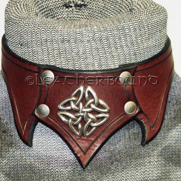 Burgundy Leather Gothic Choker Collar with Celtic Knot Square Concho