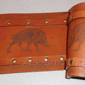 Leather Bracers with a Norse / Celtic Boar engraved image