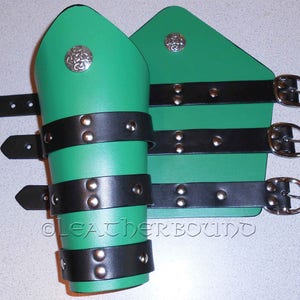Leather Bracers in Green and Black with Celtic Knot Concho