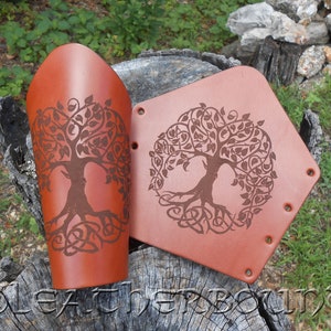 Engraved Leather Bracers with Celtic Tree of Life.