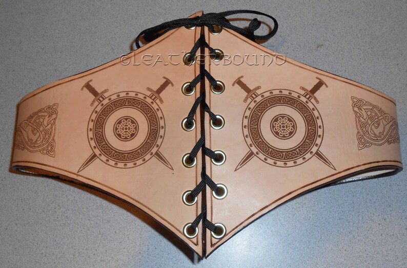 Norse Viking Engraved Leather Kidney Belt / Waist Cincher in Etsy