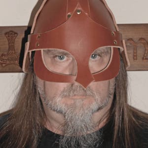 Tan Leather Norse Men&#39;s Viking Helm. Norse, Cosplay, LARP, SCA, Norse Helm
