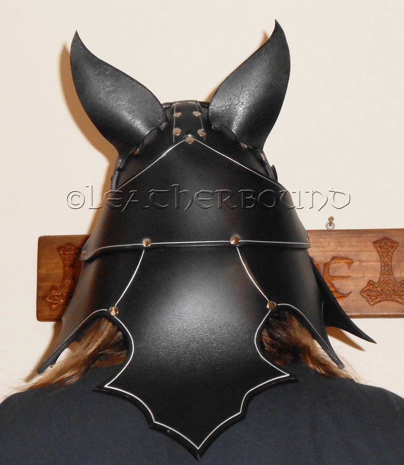 Black Leather Wolf Helm in Heavy 12oz Leather Edged Lined in Silver Etsy