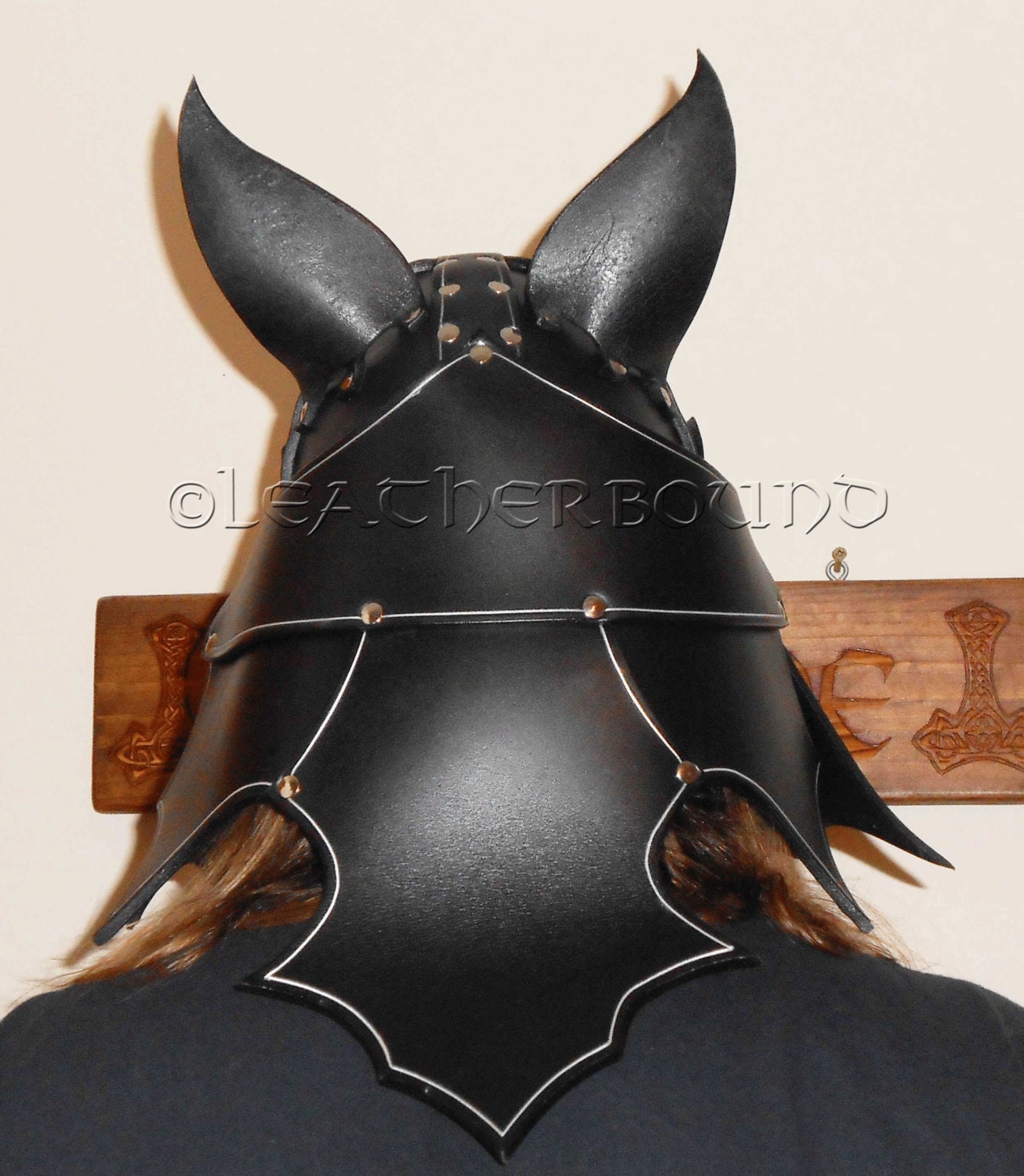 Black Leather Wolf Helm in Heavy 12oz Leather Edged Lined in - Etsy