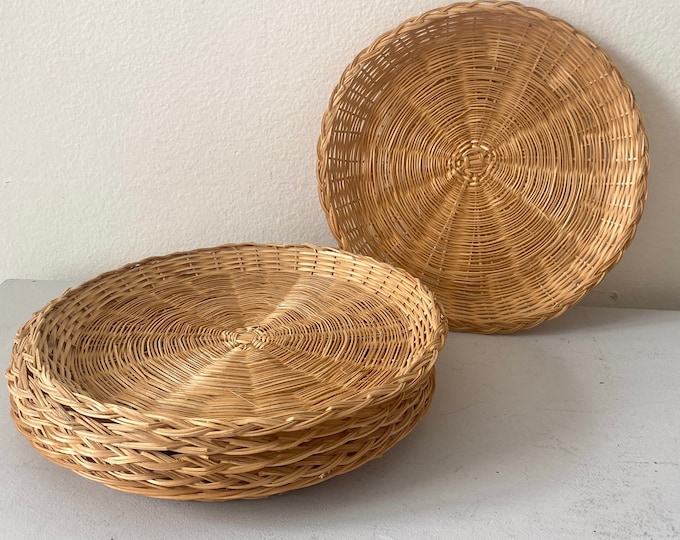 Vintage Rattan Paper Plate Holder Set of 5 Etsy