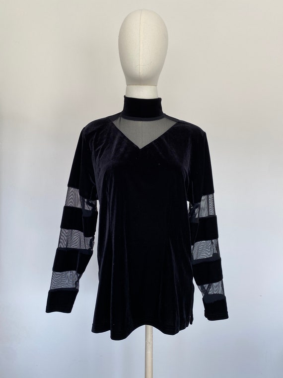 Vintage Black Velvet Long Sleeved Blouse