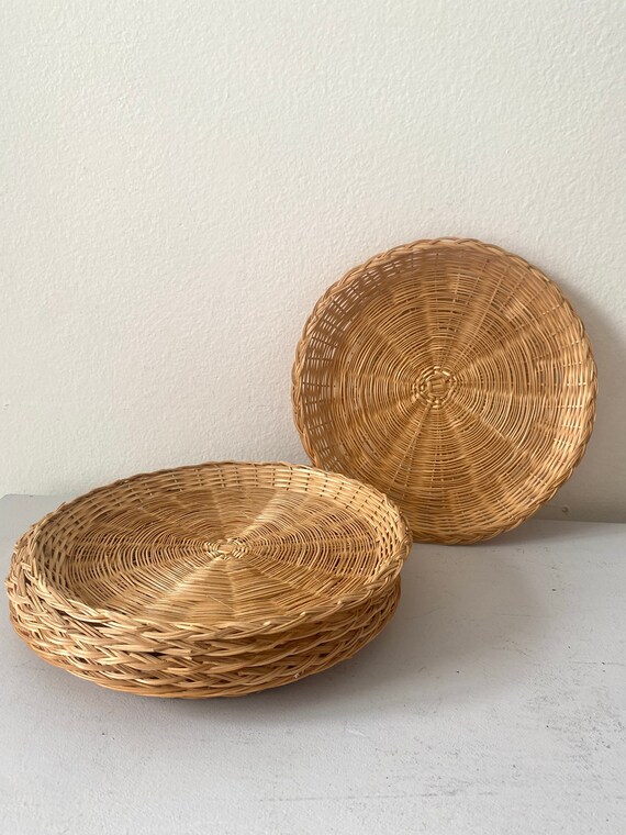 Vintage Rattan Paper Plate Holder Set of 5 Etsy