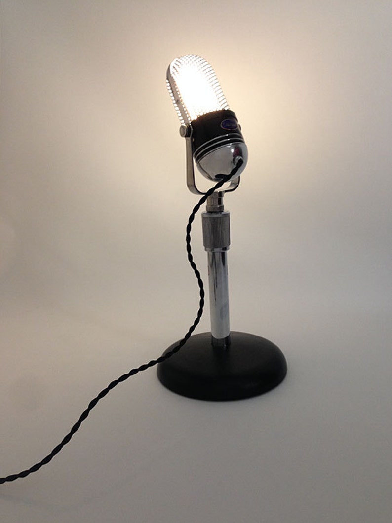 Upcycled Microphone Lamp. Table Lamp. Desk Lamp. Fluorescent Lamp