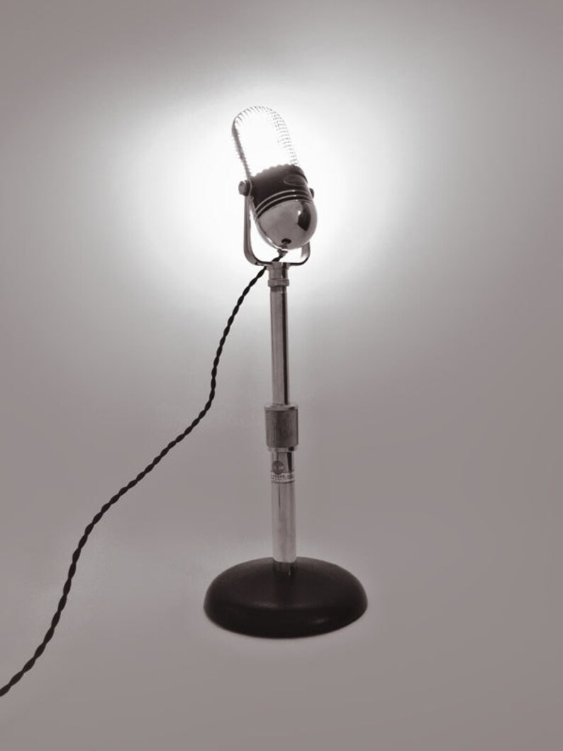 Upcycled Microphone Lamp. Table Lamp. Desk Lamp. Fluorescent Lamp