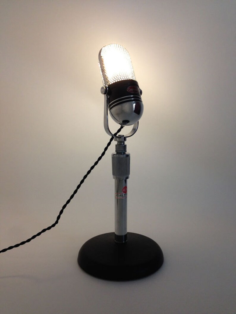 Upcycled Retro Microphone Desktop Lamp. Tabletop Lamp. Vintage Etsy