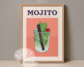 Mojito Illustration Print / Recipe Card / Mojito / Cocktail Print / Giclée / Art Print