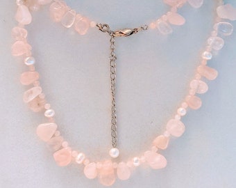 Pink Rose quartz chunky statement necklace Valentine's day