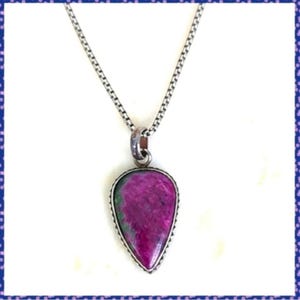 Ruby Zoisite Pendent Gemstone 925 sterling silver chain 1.5in stone Necklace