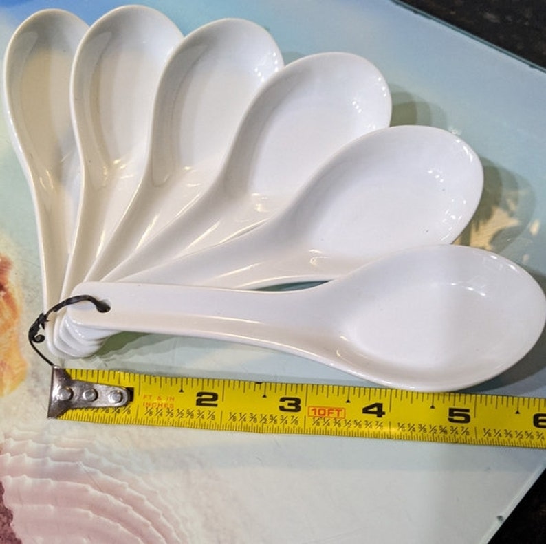 6 Miso Asian Soup Spoons White Porcelain Etsy