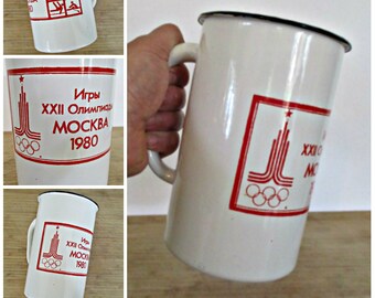 Moscow Olympics Enamel beer mug / 1980 USSR Olympic Collectible / Moscow Olympic beer Mug / Russian 1980 Games/Moscow Olympics memorabilia