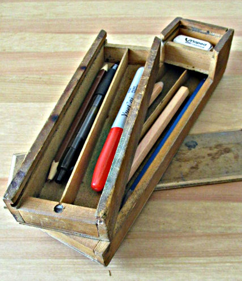 Vintage wooden pencil case pencil box 1960s70s swing Etsy