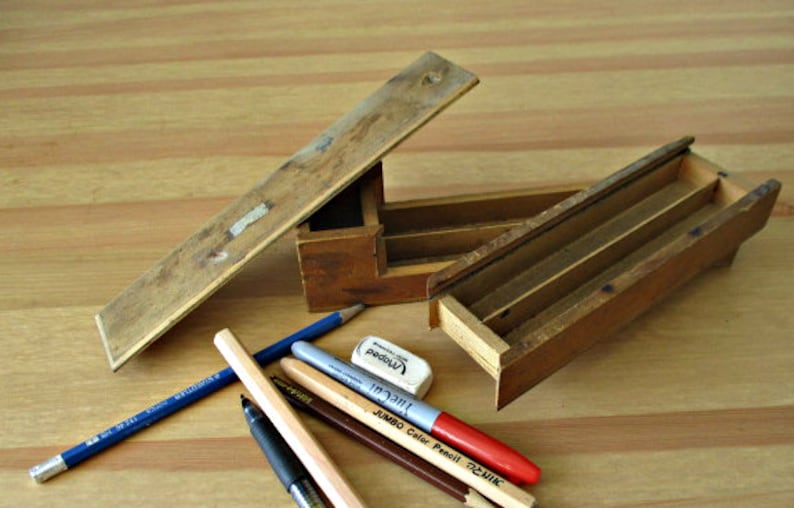Vintage wooden pencil case pencil box 1960s70s swing Etsy