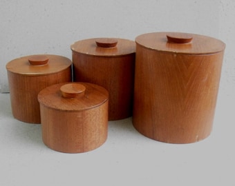 Nestling teak canisters , kitchen canisters ,Danish modern canisters , vintage canister set Japan 1960s.