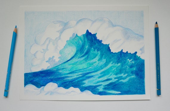 Waves Drawing Waves Art Ocean Art Ocean Drawing Ocean - Etsy