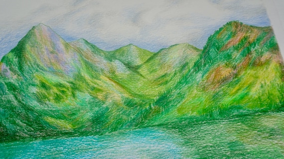 River Landscape - Colored Pencil Drawing