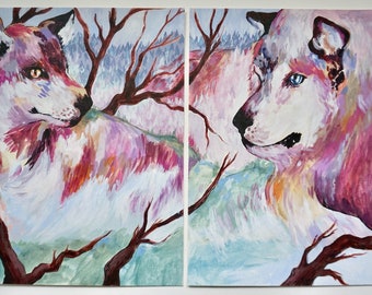 Wolf Painting, Wolf Art, Wolf Original Art, Affordable Animal Art, Wolf Illustration, Acrylic Art, Acrylic Painting, Animal Art