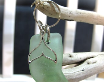 Seaglass stocking shape keychain with Whale charm \ Beach Seaglass key chain zipper pull  \ Canada sea glass key chain zipper pulls