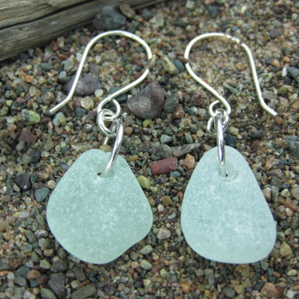 Sea Glass Earrings with Atlantic Sea glass on handcrafted Sterling Silver wire Sheppard hook style Earrings SeaglassWithATwist