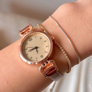 Brown Leather Watch Rose Gold Face