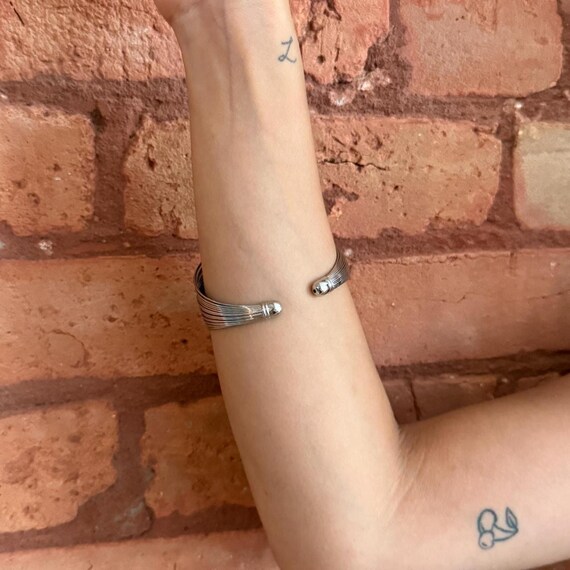 Silver Bangle Bracelet Adjustable Wire Cuff Chunk… - image 6
