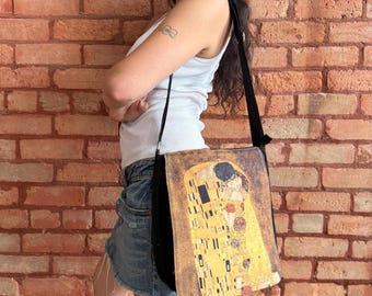 Borsa a tracolla &quot;Il bacio&quot; di Gustav Klimt, indie art girl, anni &#39;90, y2k, grunge, boho, borsa hobo, stravagante