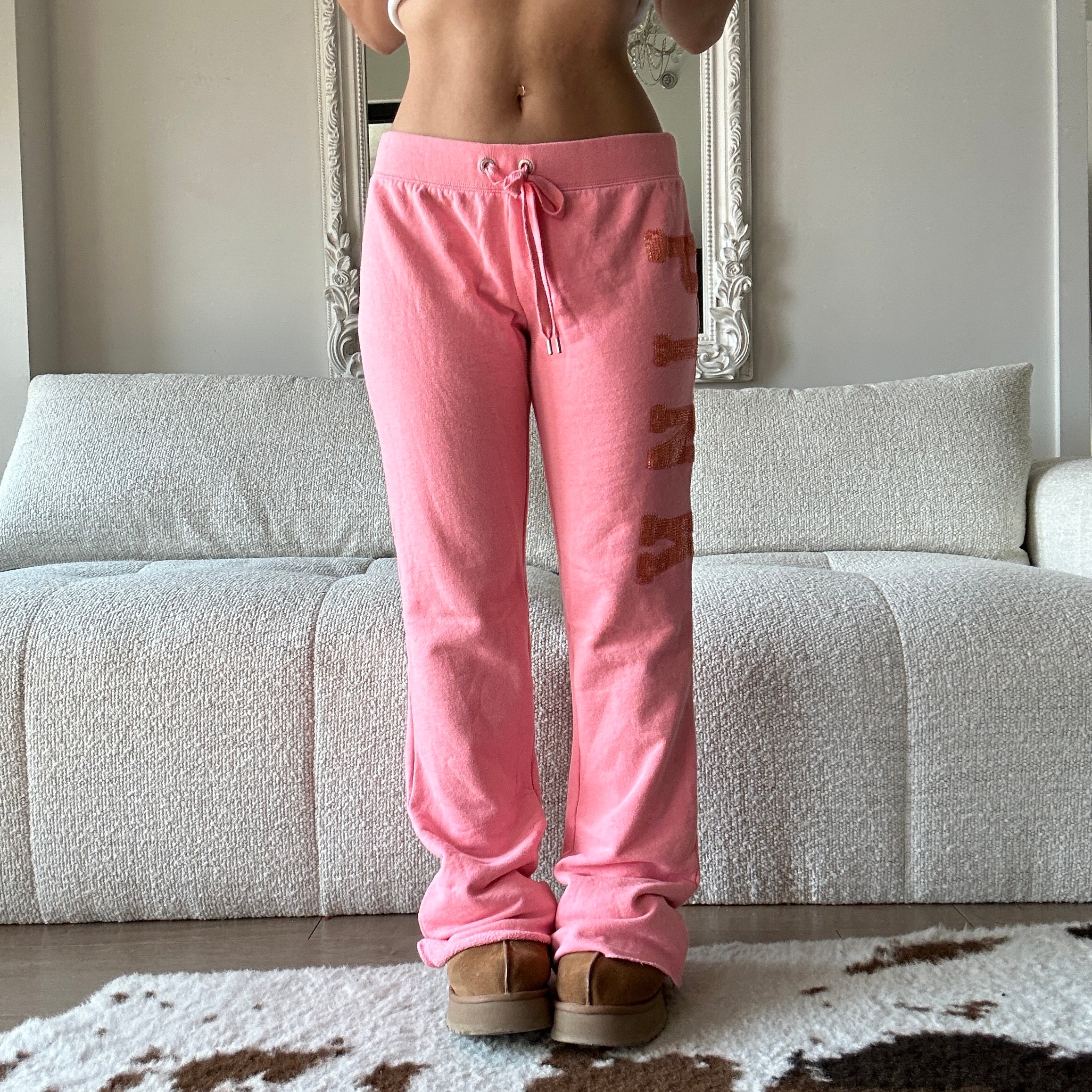 Victoria's Secret Pink sweatpants low rise flared yoga pants pink sequins