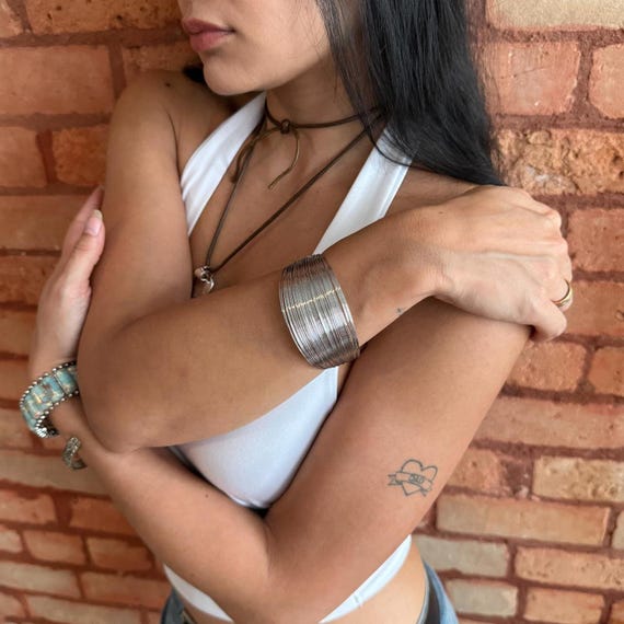 Silver Bangle Bracelet Adjustable Wire Cuff Chunk… - image 5