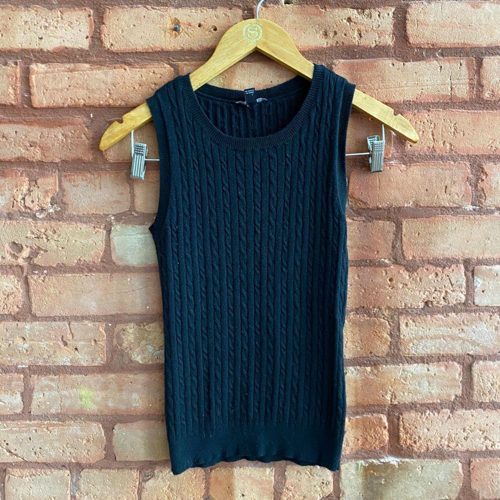 90s Black Ribbed Cableknit Sweater Vest - Etsy