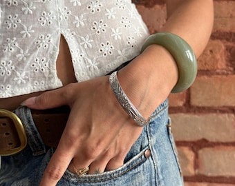 Floral Engraved Silver Cuff Bracelet Adjustable Open Cuff Boho Western Cottagecore Stacking Bracelet