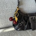 Cherry Bag Charm Matte Gold Sparkle Key Chain