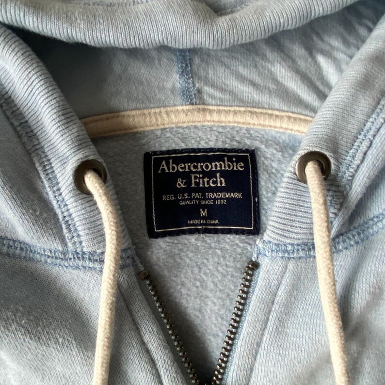 Abercrombie & Fitch Hoodie Baby Blue Zip up Sweater Mens Basic 2000s